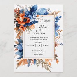Blue Orange Terracotta Floral Boho Elegant Wedding Inbjudningar