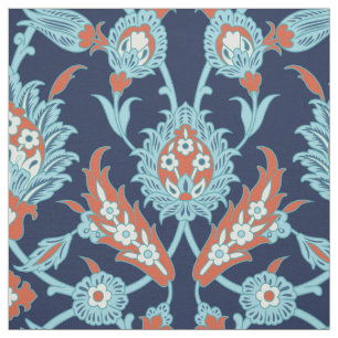 Blue Orange White Turkiental Oriental Blommönster Tyg