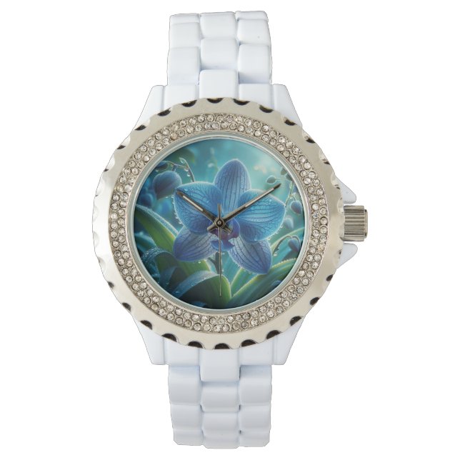 Blue Orchid-Blommigt Armbandsur (Framsida)