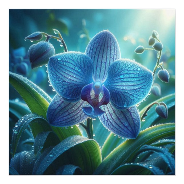 Blue Orchid-Blommigt Fototryck (Framsidan)