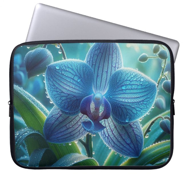 Blue Orchid-Blommigt Laptop Fodral (Framsidan)