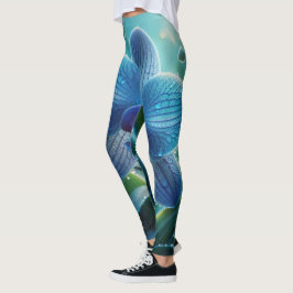 Blue Orchid-Blommigt Leggings