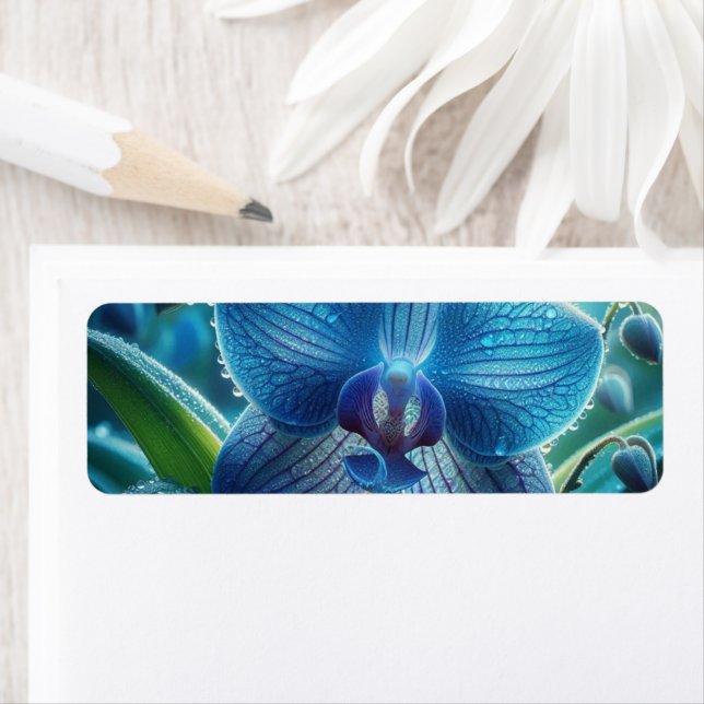 Blue Orchid-Blommigt Returadress Etikett (Insitu)