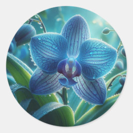 Blue Orchid-Blommigt Runt Klistermärke