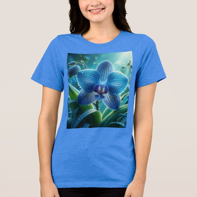 Blue Orchid-Blommigt T Shirt (Framsida)