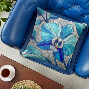 Blue Orchid Flower Mosaic Kudde