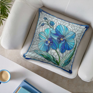 Blue Orchid Flower Mosaic Kudde