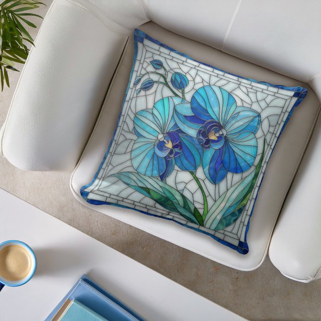 Blue Orchid Flower Mosaic Kudde (Skapare uppladdad)