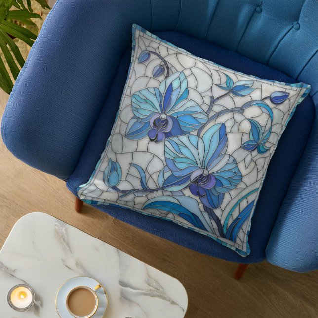 Blue Orchid Flower Mosaic Kudde (Skapare uppladdad)