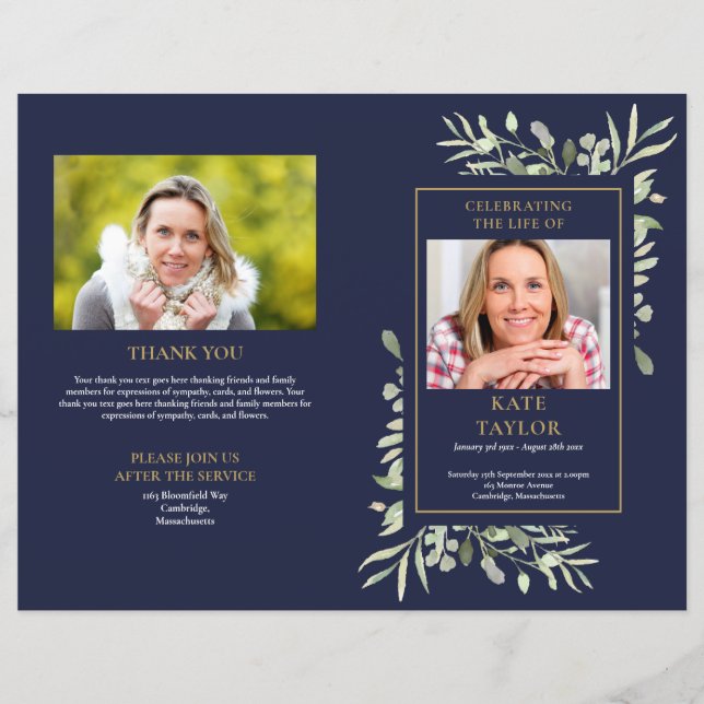 Blue Order Foliage Funeral Program (Framsida)