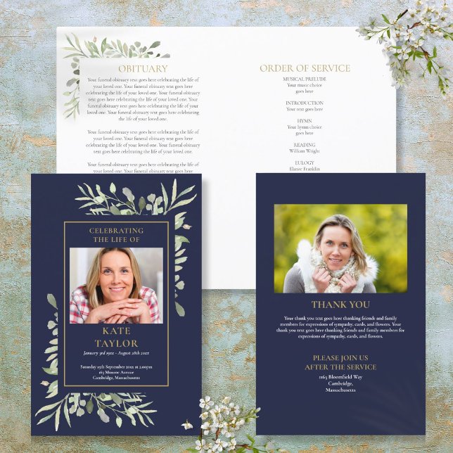 Blue Order Foliage Funeral Program (Blue Order Of Service Foliage Funeral Program)