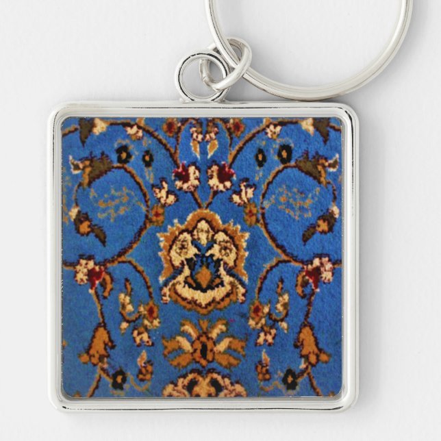 Blue Oriental Matta Fyrkantig Silverfärgad Nyckelring (Framsidan)