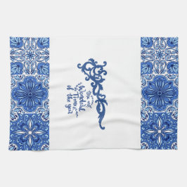 Blue Ornamental Blommigt Kitchen Towel - Kökshandduk