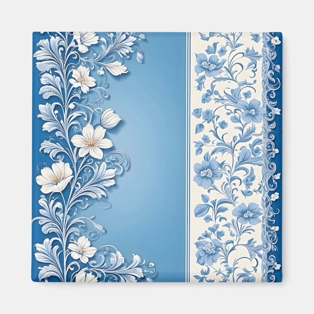 Blue Ornamental blommönster Magnet (Framsidan)