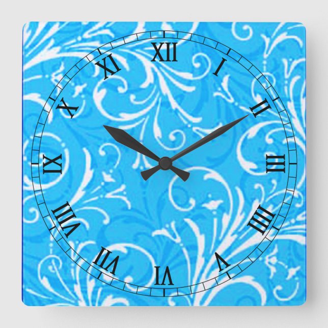 Blue Ornamental Square Roman Numerals Clock Fyrkantig Klocka (Framsida)