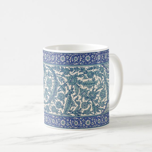 Blue Ornate Blommigt Arabiska Mönster Kaffemugg (Framsida höger)