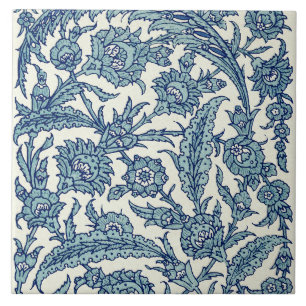 Blue Ornate Blommigt Arabiska Mönster Kakelplatta