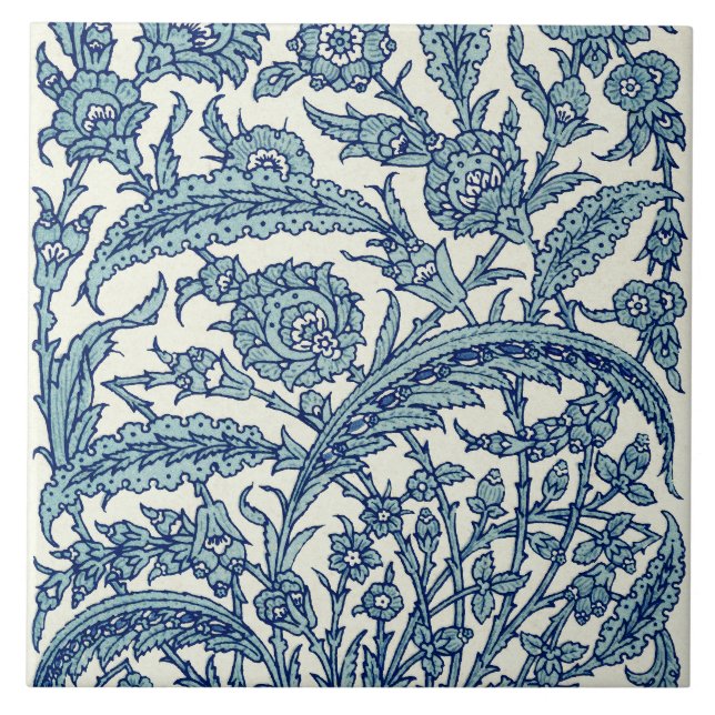 Blue Ornate Blommigt Arabiska Mönster Kakelplatta (Framsidan)