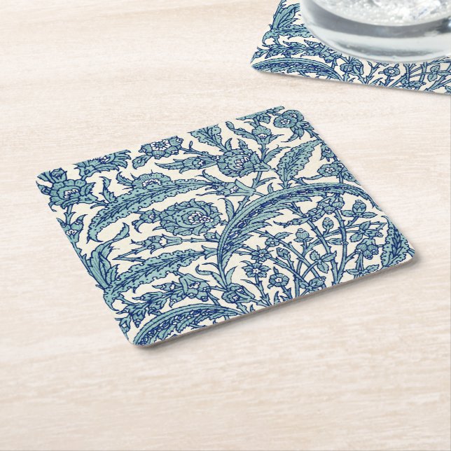 Blue Ornate Blommigt Arabiska Mönster Underlägg Papper Kvadrat (Vinklad)