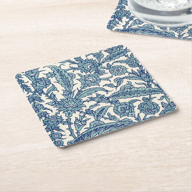 Blue Ornate Blommigt Arabiska Mönster Underlägg Papper Kvadrat (Vinklad)