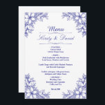 Blue Ornate Blommigt Bröllop Meny<br><div class="desc">Den här chicen har Bröllop-menyfunktionen Blommigt eller Blommigt Dekorationer i varje hörn. Texten och bakgrunden färg kan ändras till kostym enligt dina egna krav och andra matchande objekt finns tillgängliga i min butik för att skapa en temahändelse.</div>
