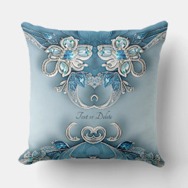 Blue Ornate Blommigt Dekorativ kudde