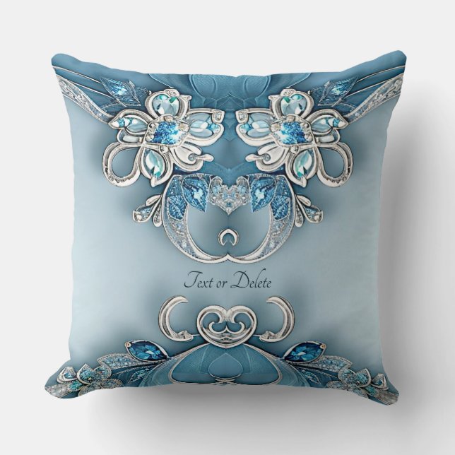 Blue Ornate Blommigt Dekorativ kudde (Framsida)