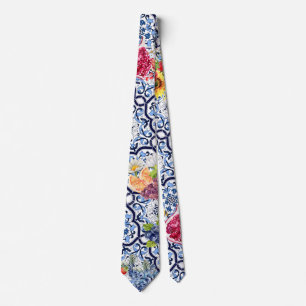 Blue Ornate Blommigt Fruktig Berries Sicilian Tile Slips
