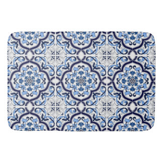  Blue Ornate Blommigt Mediterranean Sicilian Tile  Badrumsmatta