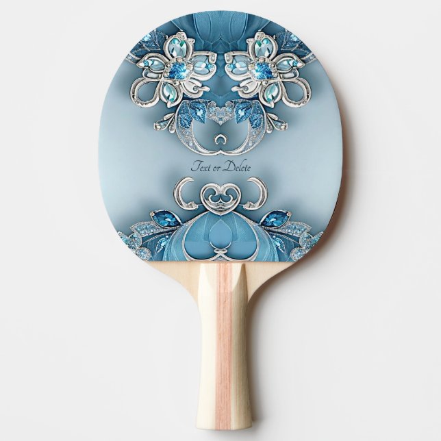 Blue Ornate Blommigt Ping Pong Paddle Pingisracket (Framsidan)