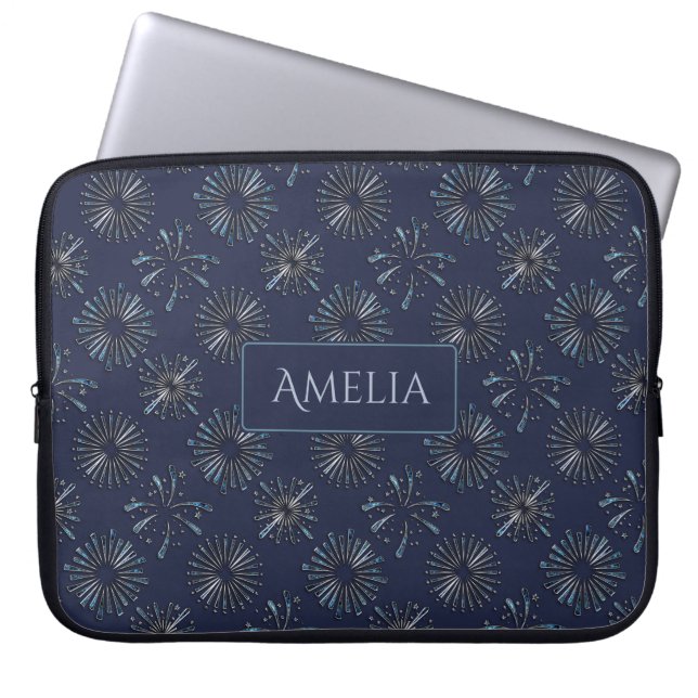 Blue Ornate Firework Pattern Personalised Elegant Laptop Fodral (Framsidan)