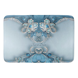 Blue Ornate Floral Bath Mat Badrumsmatta