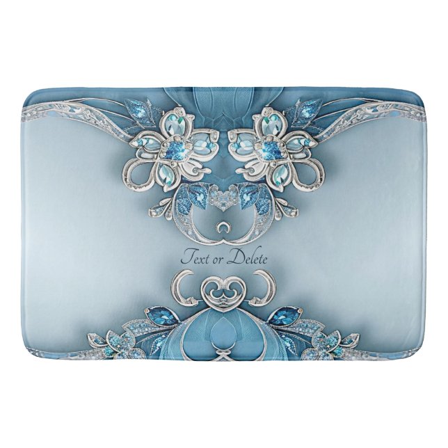 Blue Ornate Floral Bath Mat Badrumsmatta (Framsidan)