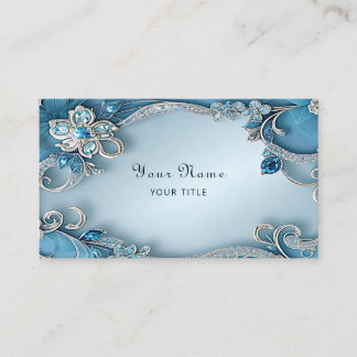 Blue Ornate Floral Business Card Visitkort