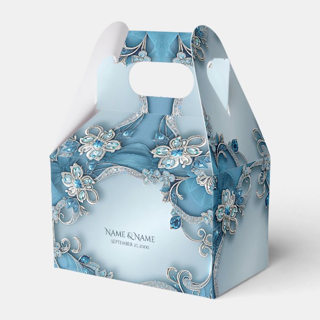 Blue Ornate Floral Favor Box Presentaskar (Framsidan Sidan)