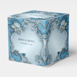 Blue Ornate Floral Favor Box Presentaskar