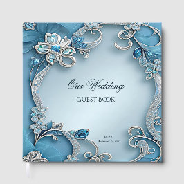 Blue Ornate Floral Guest Book Gästböcker