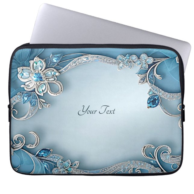Blue Ornate Floral Laptop Sleeve (Framsidan)
