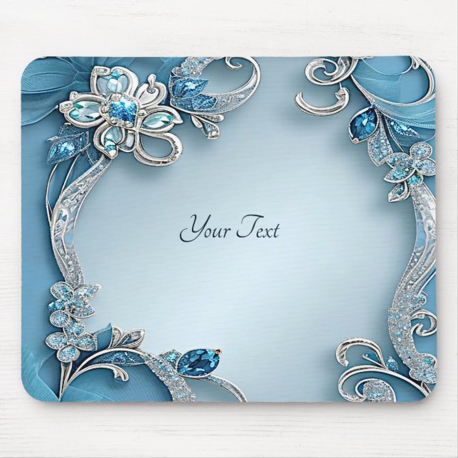 Blue Ornate Floral Mousepad Musmatta (Framsidan)