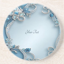 Blue Ornate Floral Sandstone Coaster Underlägg