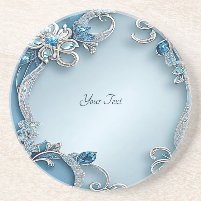 Blue Ornate Floral Sandstone Coaster Underlägg (Framsidan)