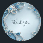 Blue Ornate Floral Sticker Runt Klistermärke<br><div class="desc">Beautiful Blue Ornate Floral Sticker</div>