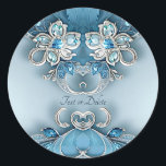 Blue Ornate Floral Sticker Runt Klistermärke<br><div class="desc">Beautiful Blue Ornate Floral Sticker</div>