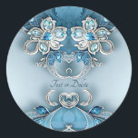 Blue Ornate Floral Sticker Runt Klistermärke<br><div class="desc">Beautiful Blue Ornate Floral Sticker</div>