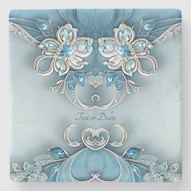 Blue Ornate Floral Stone Coaster Stenunderlägg (Framsidan)