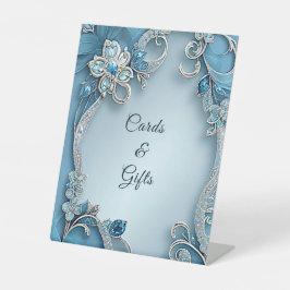 Blue Ornate Floral Tabletop Signs