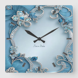 Blue Ornate Floral Wall Clock Fyrkantig Klocka
