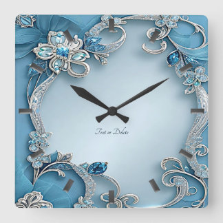 Blue Ornate Floral Wall Clock Fyrkantig Klocka