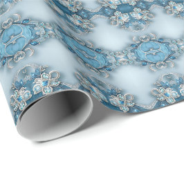 Blue Ornate Floral Wrapping Paper Presentpapper