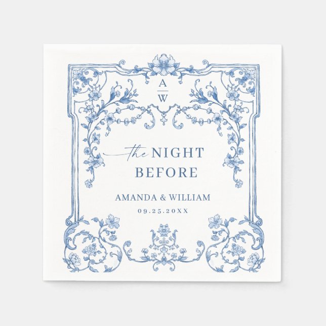 Blue Ornate Grace Victorian Boho Rehearsal Middag Pappersservett (Framsidan)